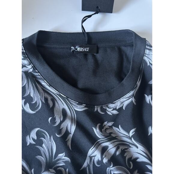 Versace Leafy Baroque Cotton Jersey T-Shirt Black/Gray 3XL 1019460 NWT $625 - Picture 7 of 14